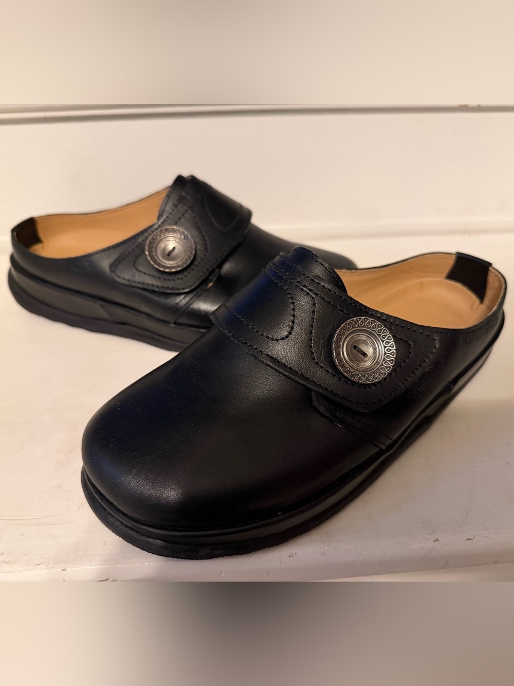 Haflinger Black Leather Slip-On Clog Shoes Size 37 US 7